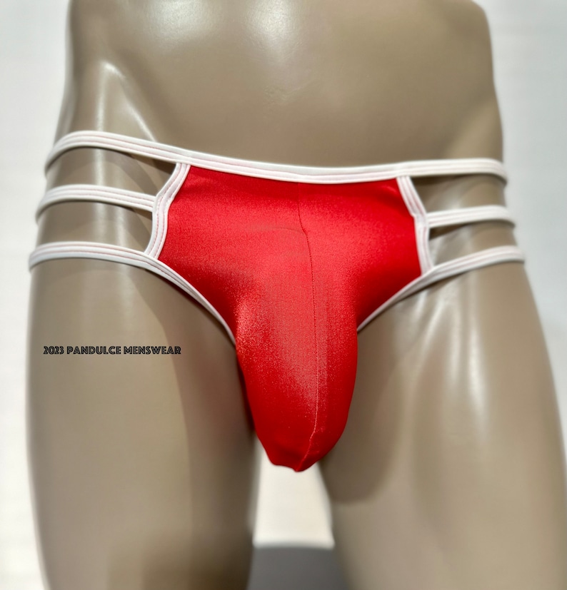 Mens Big Pouch Bottom Exotic Underwear White/Red