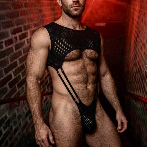 Men's Exotic Sheer Mesh Bodysuit