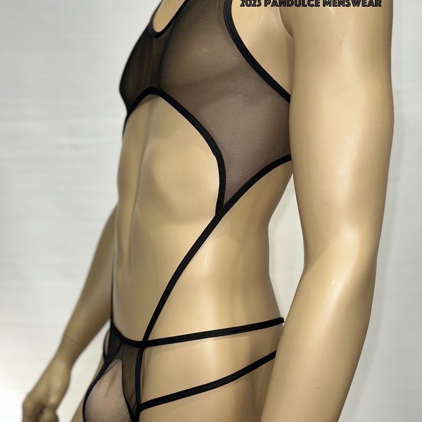 Sexy Mens Exotic Sheer Mesh Large Pouch Bodysuit