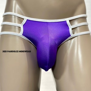 Mens Big Pouch Bottom Exotic Underwear White/Purple