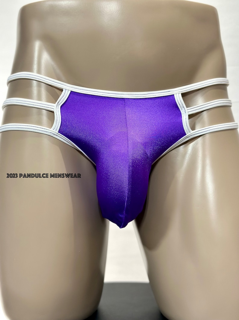 Mens Big Pouch Bottom Exotic Underwear White/Purple