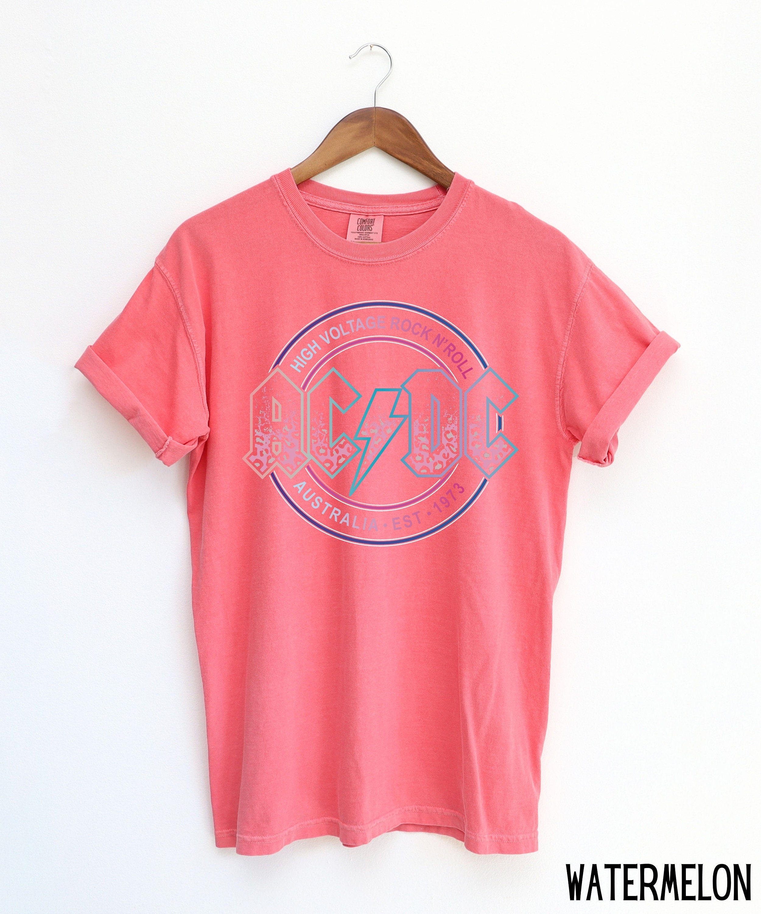 ACDC Distressed Pink Leopard Pattern T Shirt Rock Band Tee - Etsy