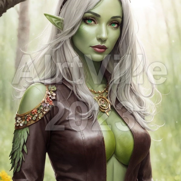 Vrouwelijke Elf Druïde | Digitale fantasiekunst | Karakterconcept | Directe download