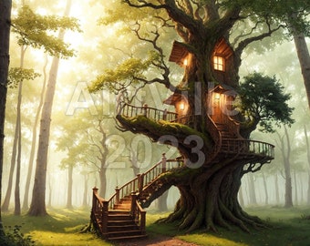 Magical Treehouses I | Fantasy Landscape | Digital Art Bundle