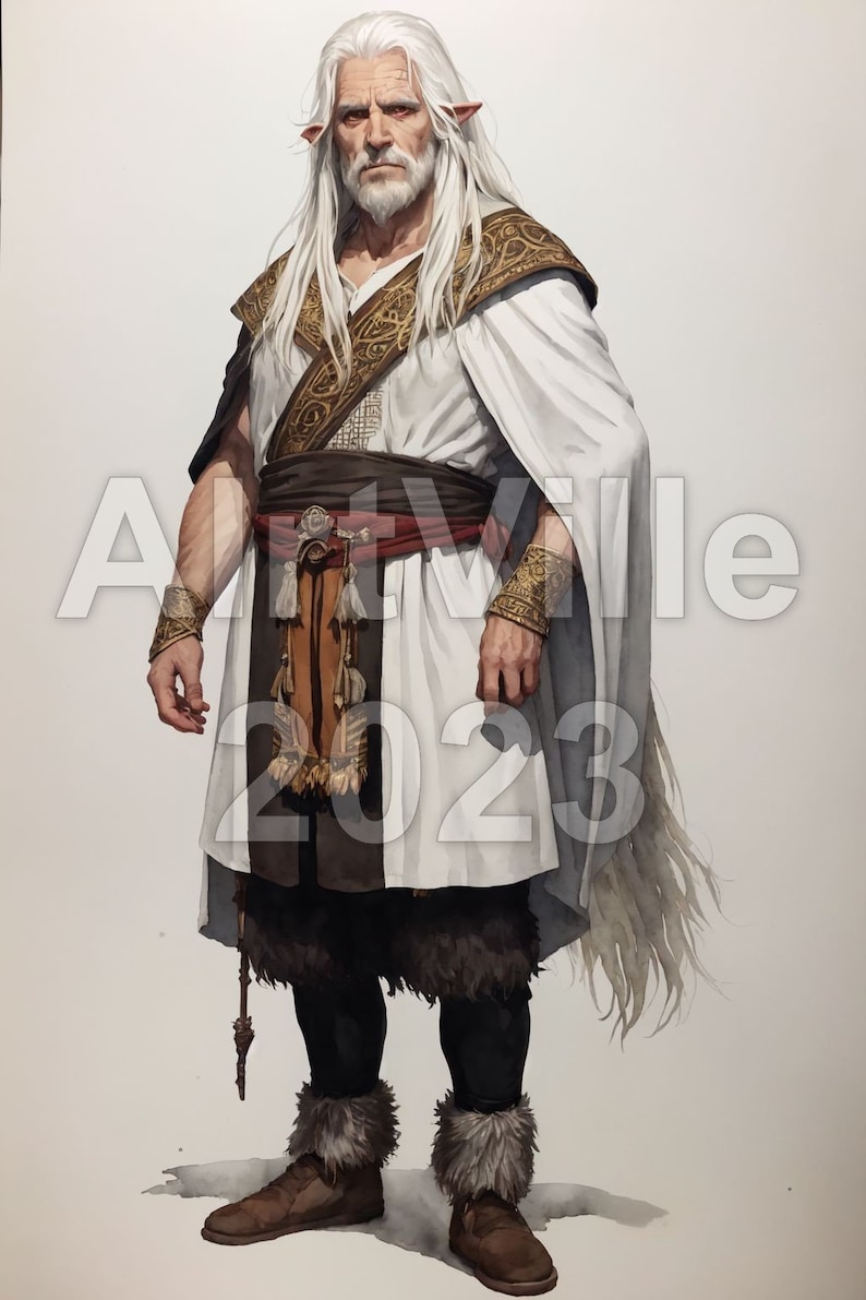 Old Male Elf Digital Fantasy Art NPC Instant Download image 2