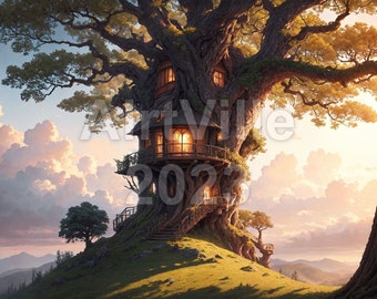 Magical Treehouses II | Fantasy Landscape | Digital Art Bundle