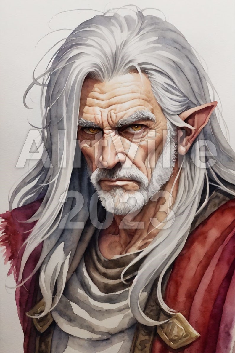 Old Male Elf Digital Fantasy Art NPC Instant Download image 1
