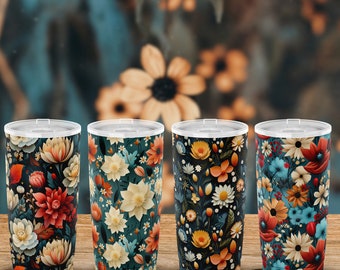 Custom Flower Design Tumbler - Travel Mug - Drinkware
