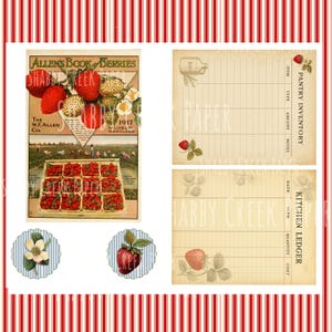 Strawberry Gingham Junk Journal Kit: Farmhouse Ephemera, Floral Printables (Digital Download)