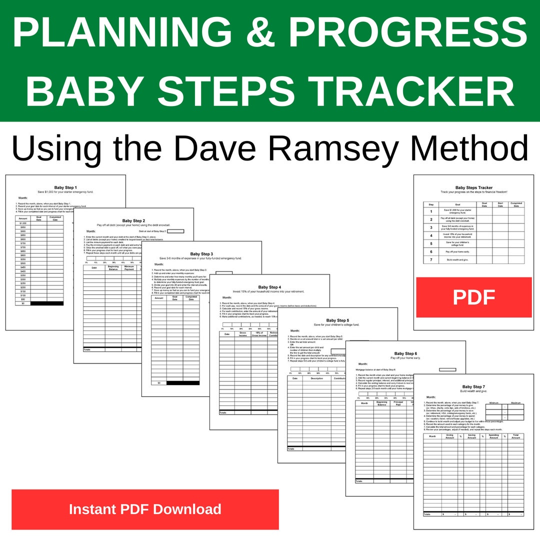 Baby Steps Tracker PDF Using Dave Ramsey Financial Peace Method Finance ...