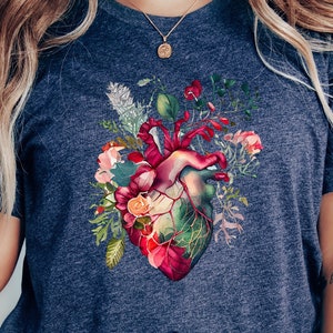 Anatomical Floral Heart T-shirt, Floral Nurse Shirt, Womens Graphic Tee, Heart Graphic Tee, Floral Human heart Clothing Gift For Nurses image 4