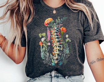 Anatomiczna koszulka z kwiatowym kręgosłupem, kwiatowy pielęgniarski top bez rękawów, damska bluza, koszulka z grafiką kręgosłupa, kwiatowy ludzki kręgosłup odzież prezent dla pielęgniarek