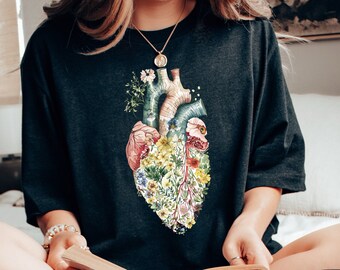 Pastel Floral Heart Shirt, Heart Tee, Nurse Shirt, Doctor Sweatshirt, Health Tank top, Flowers Heart Shirt, Heart Surgery, Cardiac Tank Top
