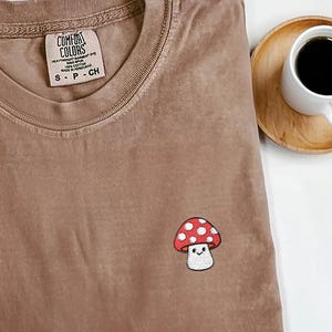 Mushroom Embroidery T-Shirt, Fall Mushroom Cute Embroidered Shirt, Forest Embroidery, Cute Minimalist Comfort Colors mbroidered Tee Shirt