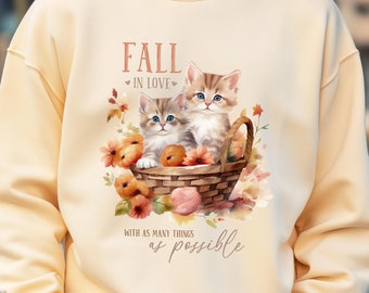 Comfort Colors Fall Cat Shirt, Vintage Cat Halloween Shirt, Fall In love shirt, Trendy autumn shirt, Cat mama tee, Cute Cats in basket shirt