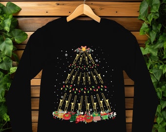 Trombone Chrismtas Tree Long Sleeve Jersey, Music Lover Jersey, Trombone Player Gift Long Sleeve, Smart Person, Jazz Band Gift Play Trombone
