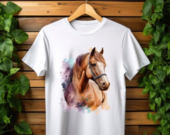 Watercolor Horse Tshirt for Women, Horse Lovers Tee, Custom Horse Printed T-Shirt for Mom, Horse Printed T-Shirt, Cool Horse Tshirt for Kids