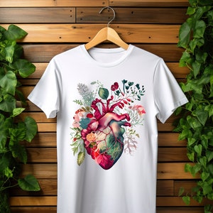 Anatomical Floral Heart T-shirt, Floral Nurse Shirt, Womens Graphic Tee, Heart Graphic Tee, Floral Human heart Clothing Gift For Nurses image 2