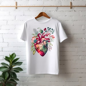 Anatomical Floral Heart T-shirt, Floral Nurse Shirt, Womens Graphic Tee, Heart Graphic Tee, Floral Human heart Clothing Gift For Nurses image 3