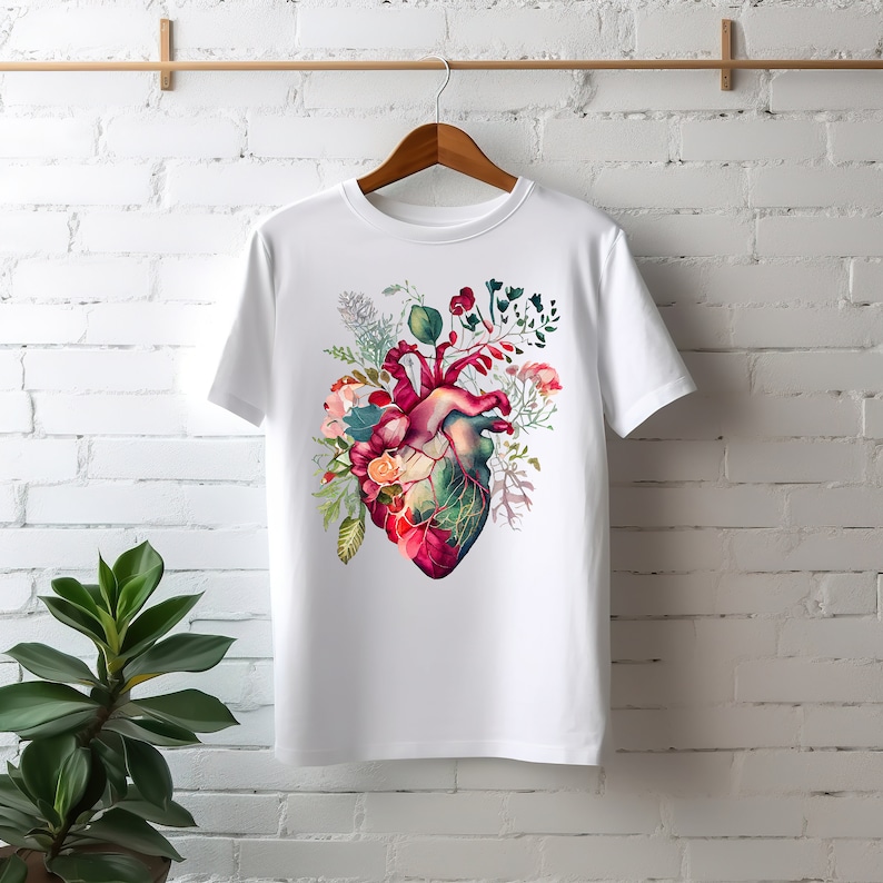 Anatomical Floral Heart T-shirt, Floral Nurse Shirt, Womens Graphic Tee, Heart Graphic Tee, Floral Human heart Clothing Gift For Nurses image 3