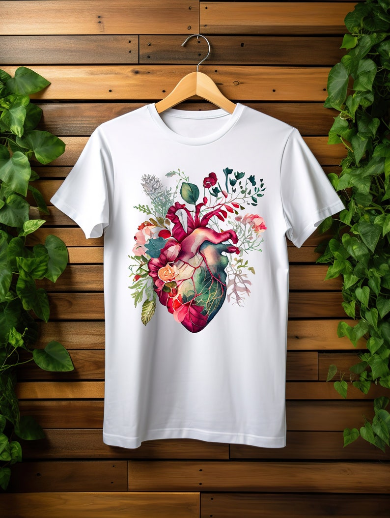 Anatomical Floral Heart T-shirt, Floral Nurse Shirt, Womens Graphic Tee, Heart Graphic Tee, Floral Human heart Clothing Gift For Nurses image 2