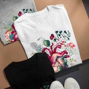 Anatomical Floral Heart T-shirt, Floral Nurse Shirt, Womens Graphic Tee, Heart Graphic Tee, Floral Human heart Clothing Gift For Nurses image 6