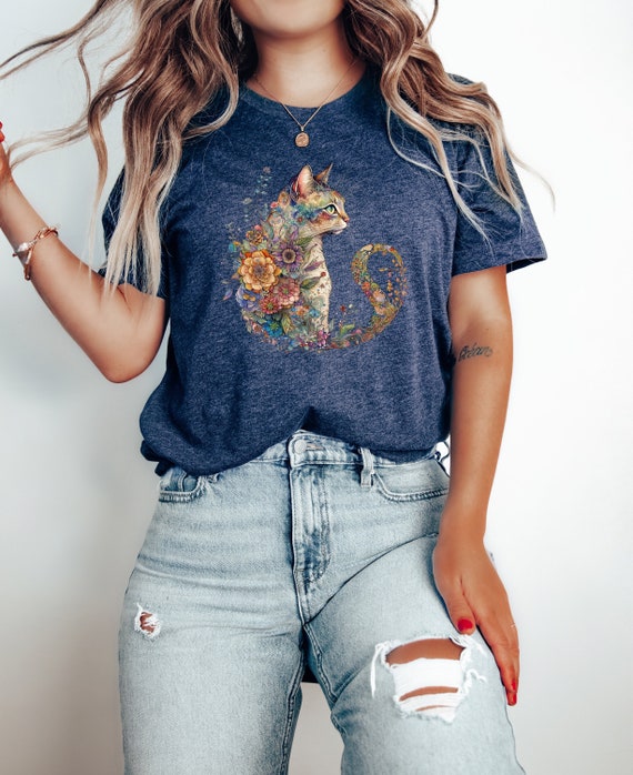 Cat Mom Shirt Floral Cat Shirt Purr Shirt Animal Lover Tee Cat Lovers Shirt Gift for Mom Gift for Dad Cat Mom Floral Cat Tee Cat Lover Shirt