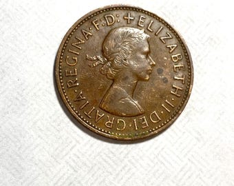 1966年製ヴィンテージハーフペニー硬貨：エリザベス2世女王
