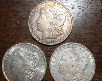 1921 Morgan Silver Dollars P, D, & S