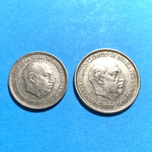 1957 Spain  - 5 Pesetas & 25 Pesetas coins (lot of 2)