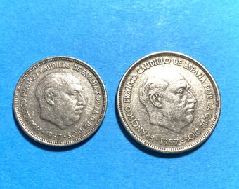 1957年スペイン硬貨50ペセタ - フランシスコ・フランコ、星付き50