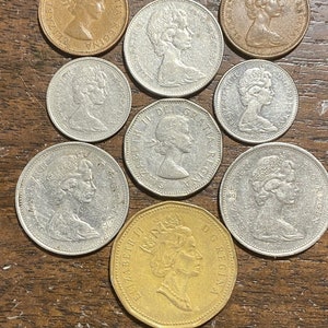 Canada Coins - 2 pennies, 2 nickels, 2 dimes, 2 quarters, & 1 dollar (lot of 9)