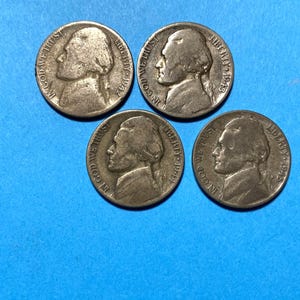WarTime Silver Alloy Nickels - 1942 &quot;S&quot;, 1943 &quot;S&quot;, 1944 &quot;D&quot; & 1945 &quot;P&quot; (lot of 4)