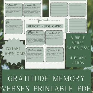 Cartões de versículos bíblicos de gratidão - PDF para impressão minimalista, verde e design simples