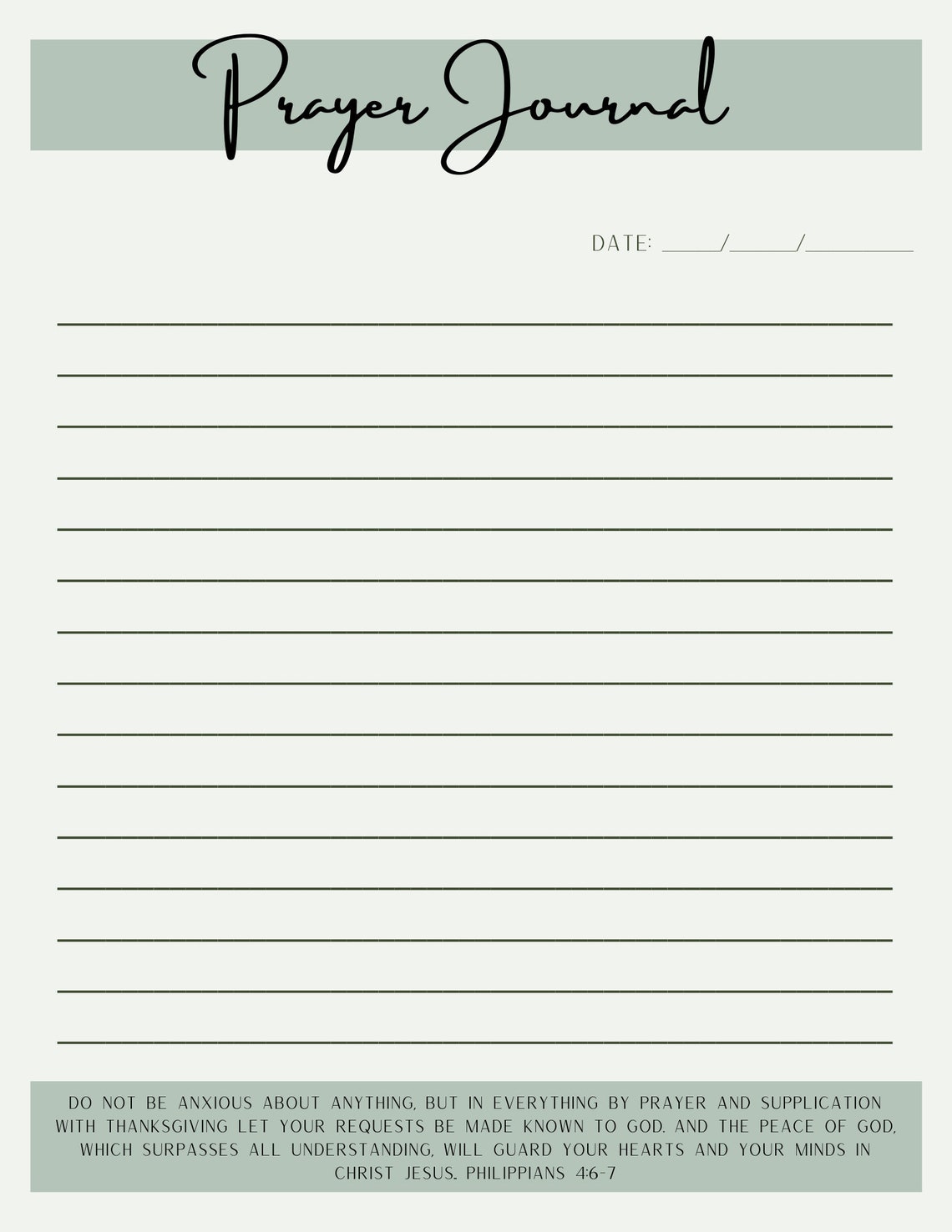Printable Prayer Journal Pages, Instant Download, Minimalist, Green ...