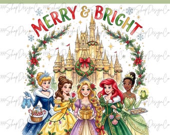 Weihnachtsprinzessinnen (PNG), Aquarell-Mauskopf-Hintergrund mit Weihnachtsprinzessinnen, Prinzessinnen-Schleife (PNG-Clipart), Ariel (PNG), Aurora (PNG)