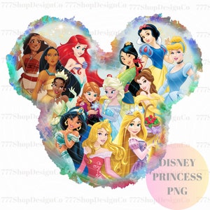 All Princess PNG, Princesses Mouse Head  background, Water Color Princess Squad PNG, Cinderella, ariel, aurora png, Snow White png