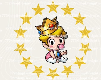 Baby Princess Peach Png, Princess Peach Svg,  Printable SVG/PNG, Cute  Character with Stars, Shirt Svg, Shirt Png