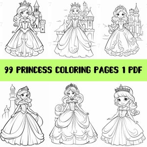 Princess Coloring Sheets PDF, 99 Coloring Pages, Kids Creative Activity Book, For Kids Toddlers Pdf, Girl Coloring Pages