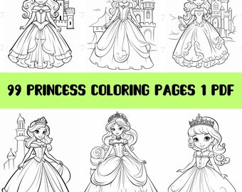 Princess Coloring Sheets PDF, 99 Coloring Pages, Kids Creative Activity Book, For Kids Toddlers Pdf, Girl Coloring Pages
