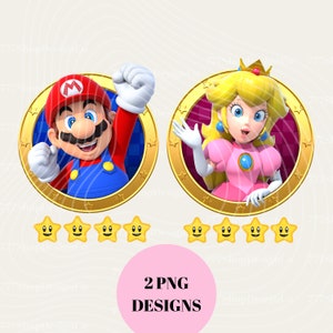 Princess Peach & Super Mario Digital Design Bundle - Printable PNG Files, Iconic Characters for Crafts and Decor