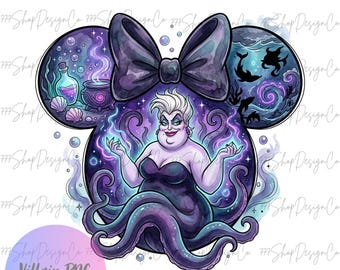 Villain PNG Ursula, Ursula Retro Mouse Head Png, Little Mermaid png, Princess Ariel png