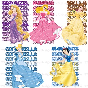 Prinzessin PNG Bundle, Princess Comfort Farbe Png, Prinzessinnen Png, Prinzessin PNG Clipart Design, Cinderella, Schneewittchen, Aurora, 8 Image Bundle