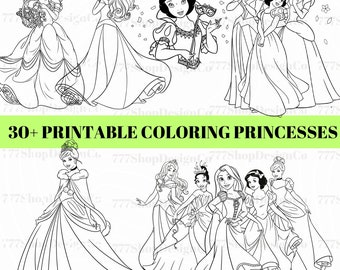 Princess Coloring Sheets PDF, 30 Coloring Pages, Kids Creative Activity Book, For Kids Toddlers Pdf