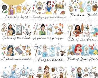 Alle prinsessen png, prinsessen aquarel png, coquette bow png, aquarel prinses png, Assepoester, ariel, Belle png