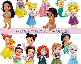 Linda princesa bebé png, princesa png archivos Cricut, bebé Cenicienta png, bebé Bella png, bebé Aurora, bebé Tiana