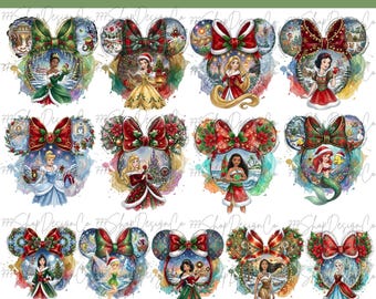 Weihnachten Alle Prinzessin PNG, Weihnachtsprinzessinnen Aquarell Maus Kopf Hintergrund, Prinzessin Bogen Png Clipart Design, Ariel PNG, Aurora PNG