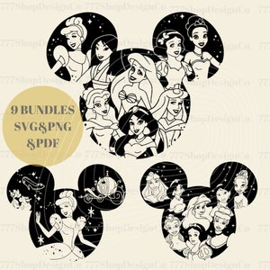 All Princess SVG/PNG, Princesses Mouse Head Svg/Png/Pdf, Princess SVG, Cinderella, ariel, aurora png, Snow White svg