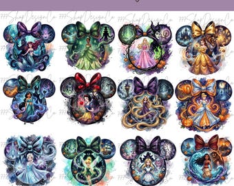 Halloween Prinzessin PNG, gruselige Prinzessinnen Aquarell Maus Kopf Hintergrund, Prinzessinnen Bogen Png Clipart Design, Ariel PNG, Dark Aurora png