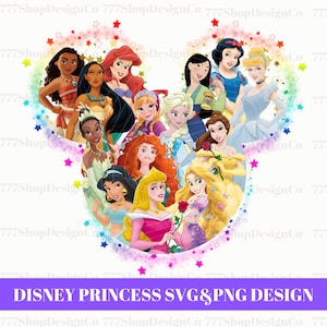 All Princess SVG/PNG, Princesses Mouse Head  background, Water Color Princess Squad SVG, Cinderella, ariel, aurora png, Snow White svg